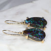 Natural Australian Boulder Opal Matrix and Diamond Gold Earring