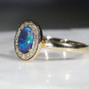 Natural Australian Black Opal and Diamond Gold Ring -Size 7