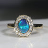 Natural Australian Black Opal and Diamond Gold Ring -Size 7