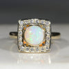 Natural Australian Crystal Opal and Diamond Gold Ring - Size 6.5