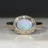 Natural Australian Boulder Opal and Diamond Gold Ring - Size 7