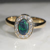Natural Australian Black Opal and Diamond Gold Ring -Size 6.5