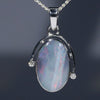 Natural Australian Boulder Opal and Diamond Silver Pendant with Silver Chain