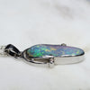 Natural Australian Boulder Opal and Diamond Silver Pendant with Silver Chain