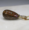 Natural Opalizied Wood Fossil and Diamond Gold Pendant