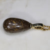 Natural Opalizied Wood Fossil and Diamond Gold Pendant