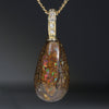 Natural Opalizied Wood Fossil and Diamond Gold Pendant