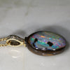 Natural Australian Boulder Opal and Diamond Gold Pendant .