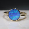 Natural opal deep blue sea gold ring