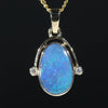 Natural opal blue ocean gold diamond pendant