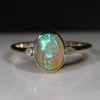 Natural Australian Boulder Opal & Diamond Gold Ring - Size 7