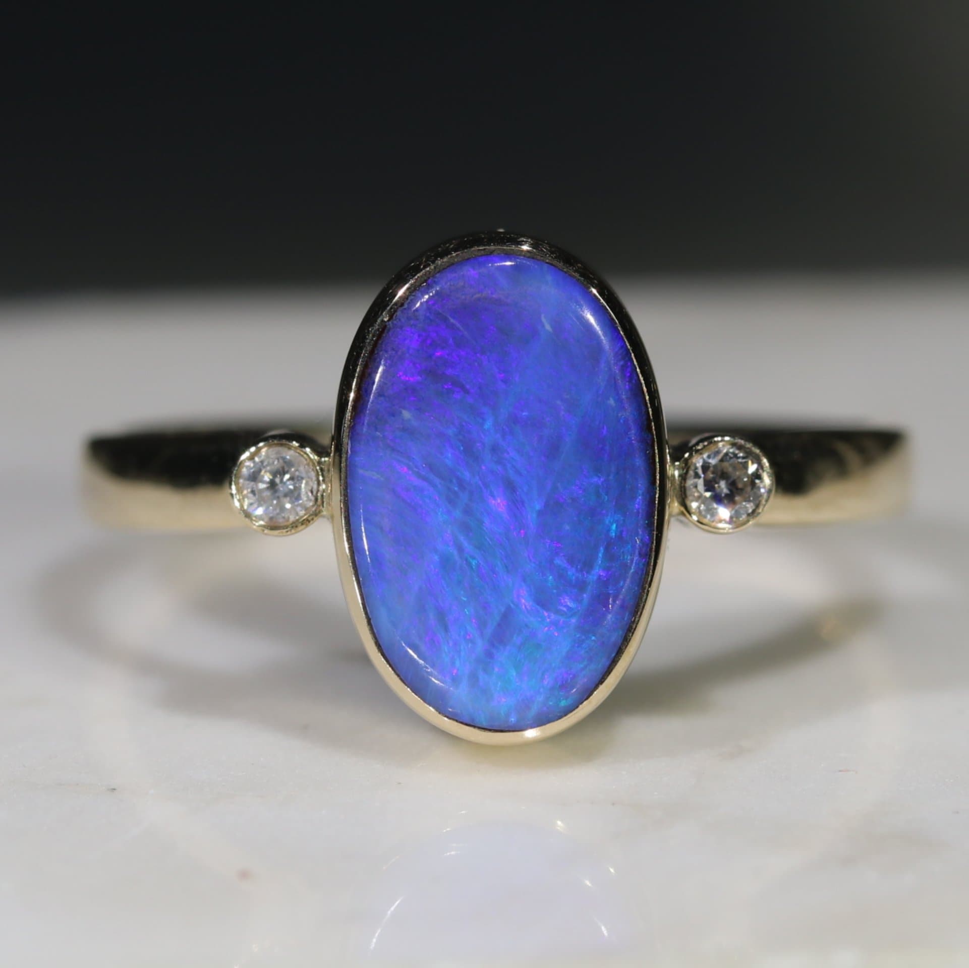Natural Australian Blue Boulder Opal Ring and Diamond Size