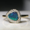 Natural Australian Black Opal and Diamond Gold Ring -Size 7.25