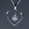 Natural opal love heart white gold pendant