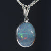 Natural Australian Boulder Opal and Diamond Silver Pendant with Silver Chain