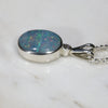 Natural Australian Boulder Opal and Diamond Silver Pendant with Silver Chain