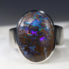 Australian Solid Boulder Opal Matrix Silver Ring - Size 9