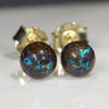 Natural Australian  5mm Boulder Opal Matrix Gold Earring Studs