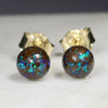 Natural Australian  5mm Boulder Opal Matrix Gold Earring Studs