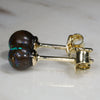 Natural Australian  5mm Boulder Opal Matrix Gold Earring Studs