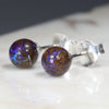 Australian Boulder Opal Matrix Silver Earring Studs