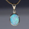 Natural Australian Boulder  Opal  and Diamond  Gold Pendant