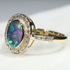 Natural Australian Black Crystal  Opal and Diamond Gold Ring - Size 7.5 Code - GR786