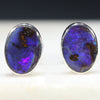 Natural Australian Solid Boulder Opal Silver Studs