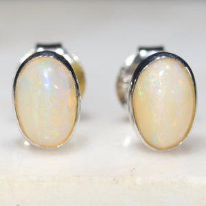 natural Australian Silver Opal Studs