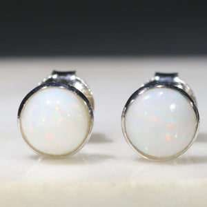 Sterling Silver White Opal Stud Earrings