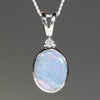 Natural Australian Boulder Opal and Diamond Silver Pendant with Silver Chain (9mm x 7mm)  Code -SD135
