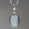 Natural Australian Boulder Opal and Diamond Silver Pendant with Silver Chain (9mm x 6mm)  Code -SD133
