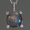 Natural Australian Boulder Opal Diamond And Silver Pendant 