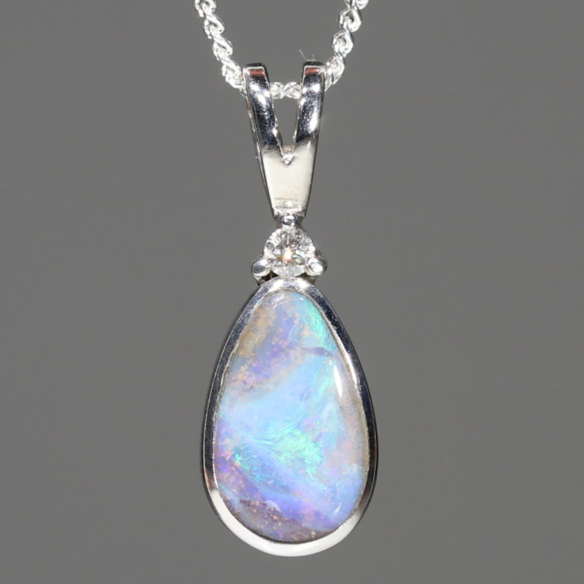 Unique Opal Pendants Australian Boulder Opal and Diamond Silver