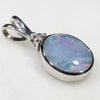 Natural Australian Boulder Opal and Diamond Silver Pendant with Silver Chain (9mm x 7mm)  Code -SD135