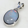 Natural Australian Opal and Diamond Silver Pendant with Silver Chain (10.5mm x 8mm)  Code -SD132