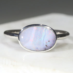 Natural Australian Boulder Opal Silver Ring