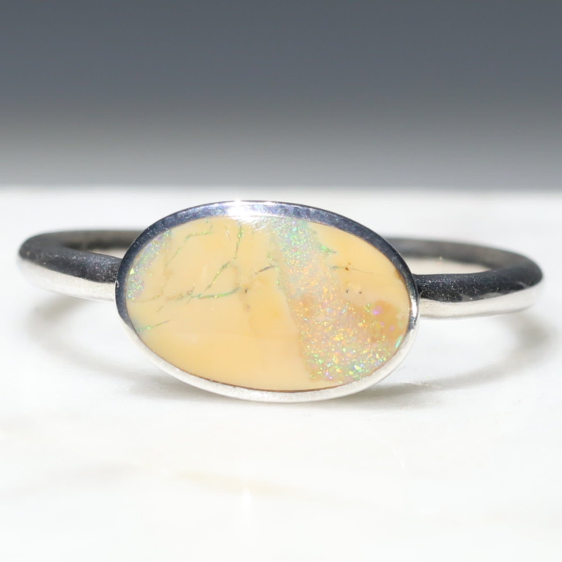 Natural Australian Boulder Opal Silver Ring - Size 11.5 Code R53