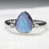 Natural Australian Opal and diamond Silver Ring