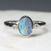 Natural Australian Boulder Opal Silver and Diamond Ring