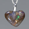 Natural Australian Solid Boulder Opal Heart Pendant
