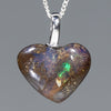 Natural Australian Opal Heart Silver Pendant
