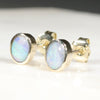 Natural Australian Boulder Opal Gold Earring Studs (4.5 x 3.5mm) Code GE38