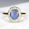 Natural Australian Solid Boulder Opal and Diamond Gold Ring Size 7  Code - RL46