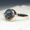 Natural Australian Boulder Opal Matrix and Diamond Gold Ring  - Size 7.5 Code - RL32