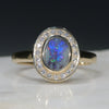 Natural Australian Solid Boulder Opal and Diamond gold Ring