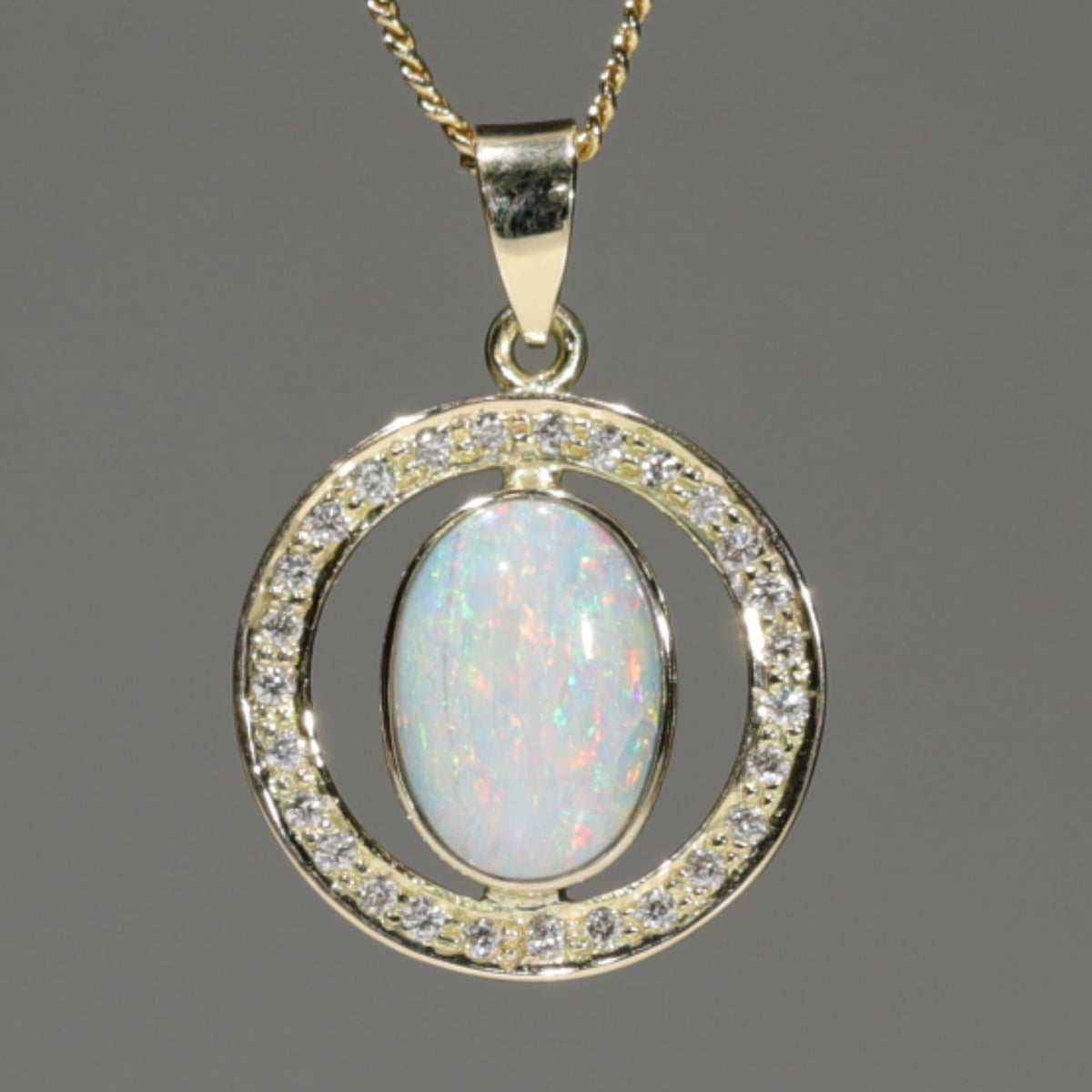 Anniversary Opal Pendant Australian White Opal and Diamond 18K Gold