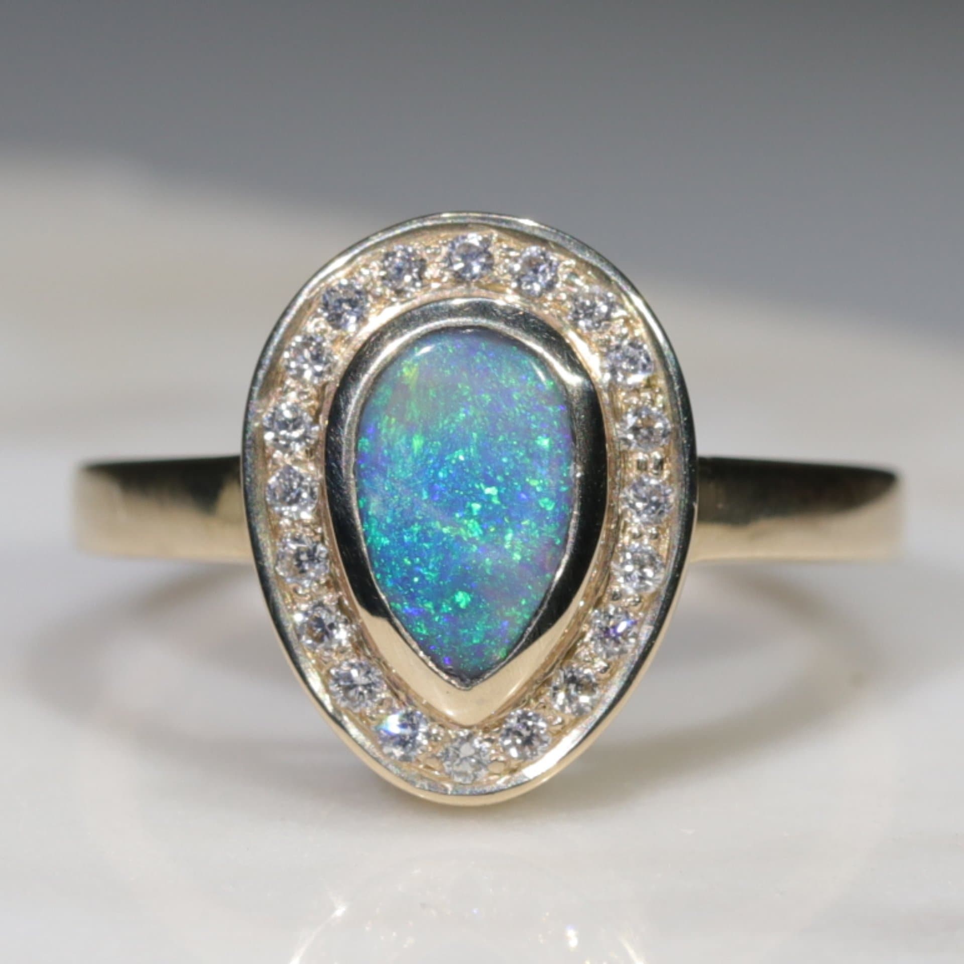 Natural Australian Solid Opal Anniversary Ring-10k Gold Size