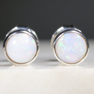 Natural Australian Solid White Opal Silver Studs
