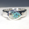 Natural Australian Solid Boulder Opal Silver Ring